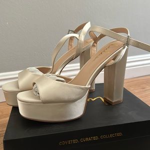 Lulus Ivory Satin Platform Heels NIB